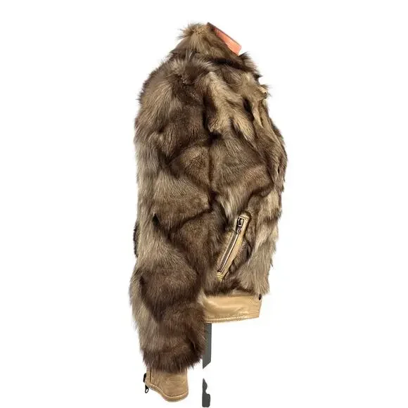 Y2K Fox Fur & Lambskin Leather Moto Jacket Reversible S